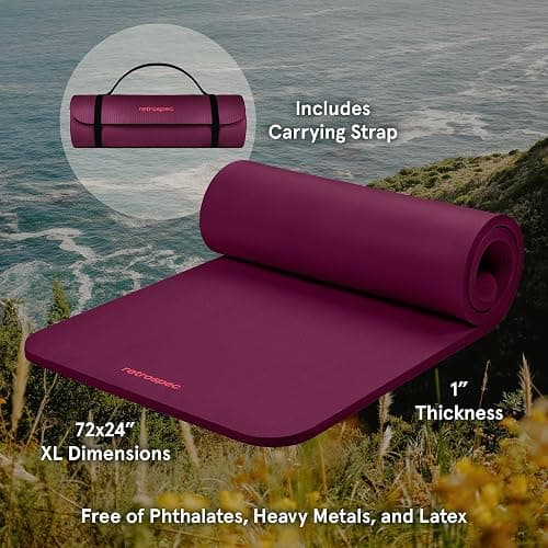 Retrospec Solana Yoga Mat 1" Thick With Nylon Strap For Men & Women - Non Slip Exercise Mat For Home Yoga, Pilates, Stretching, Floor & Fitness Workouts thumbnail 2