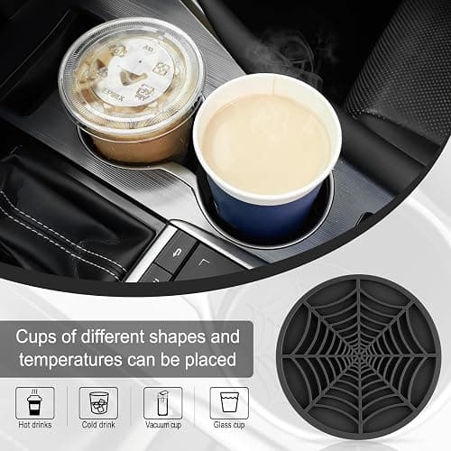 Alpmosn 4PCS Spider Web Car Coasters for Cup Holders, Halloween Funny Non-Slip Silicone Insert Ornaments Coasters, Automotive Cupholder Goth Accessories for Men & Women(Black) thumbnail 4
