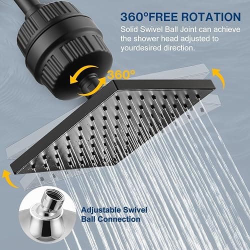 Cobbe High Pressure Filtered Shower Head Combo, Rain Shower Head with 20 Stage Shower Head Filter for Hard Water - Adjustable Replacement Remove Chlorine and Harmful Substances, Matte Black - Square - Matte Black thumbnail 7