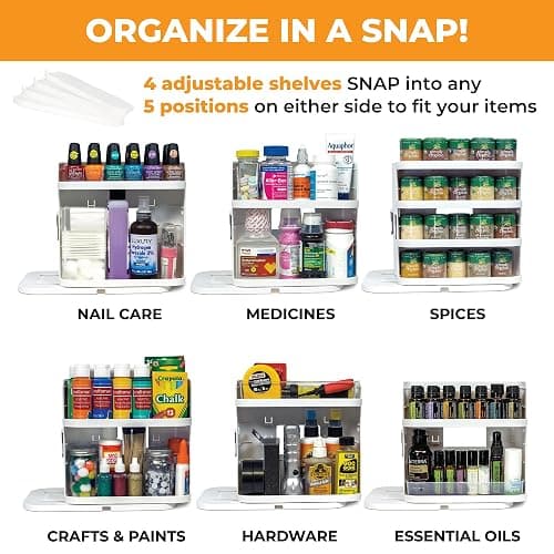 Cabinet Caddy SNAP! Spice Rack Organizer for Cabinet - Slide & Rotate Seasoning Organizer - 4 Snap-In Adjustable Shelves for 5 Tier of Storage - Magnetic Modular Design - 8.9”H x 6.1”W x 10.8”D thumbnail 4