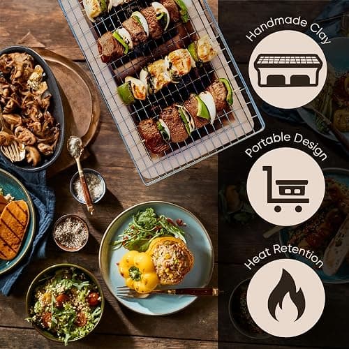 Fire Sense 60450 Yakatori Internal Grates Charcoal Chrome Cooking Grill Japanese Table BBQ Handmade Using Clay Adjustable Ventilation For Outdoor Barbecues Camping Traveling - Large - Tan thumbnail 6