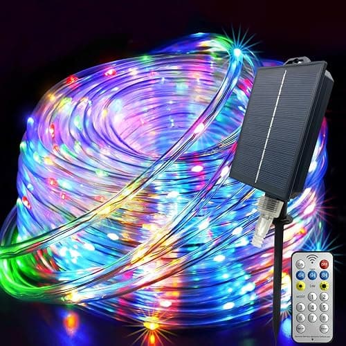 GLPE Solar String Lights Outdoor Waterproof LED,66ft 200 LED Rope Lights Solar Powered,8 Modes Multicolor Fairy Lights with Remote for Christmas Garden Patio Deck Backyard Pool Trampoline - Image 1