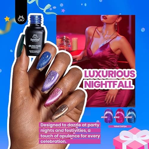 Beetles Cat Eye Gel Nail Polish Set-36 Colors Red Purple Brown Green Burgundy Magnetic Gel Nail Polish with Base Gel Glossy Matte Top Coat Magnet,Soak off UV Nail Gel DIY Nail Art Gift for Women thumbnail 3