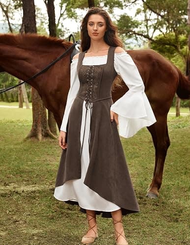 Scarlet Darkness Renaissance Dress Women Pirate Halloween Witchy Cosplay Overdress with Pockets thumbnail 9