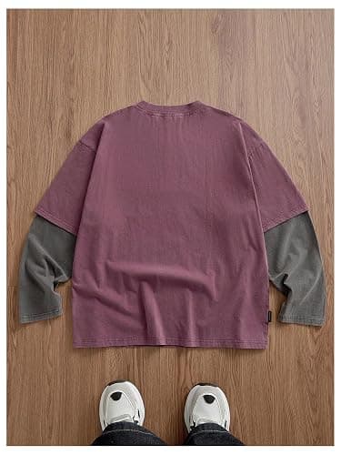SOLY HUX Men's Letter Graphic Tees Long Sleeve Shirts Y2K Crew Neck 2 in 1 T-Shirt Oversized Tops Streetwear thumbnail 2