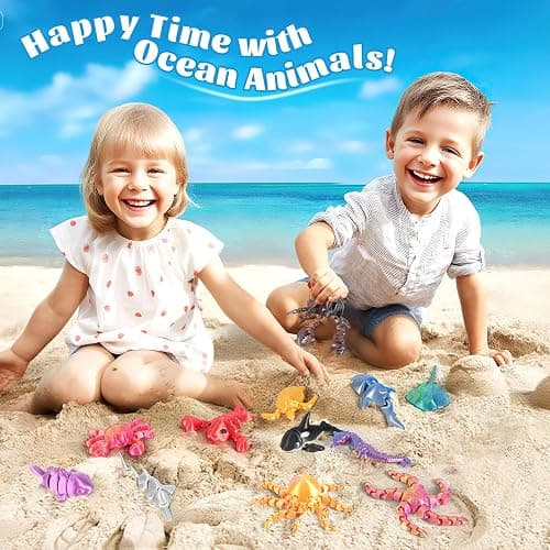 12 Pack 3D Printed Animal Toys, Desk Pets Sea Animal Toys with Educational Booklet for Kids Age 3 4 5 6 7 8, Ocean Animals Figurines Fidget Toy Birthday Gifts Office Desktop Home Decoration thumbnail 2