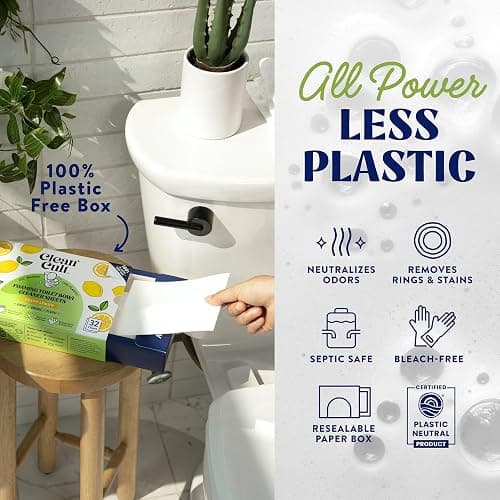 Cleancult Toilet Bowl Cleaner Sheets - Dissolvable, Septic Safe, Effective Cleaning, Removes Stains & Rings, Cleans & Deodorizes - 32 Uses - Fresh Lemon Scent - Plastic-Free Packaging,(Pack of 2) thumbnail 3