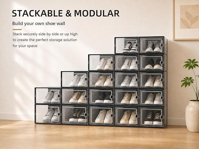 Kuject X-Large Shoe Storage Boxes 12 Pack, Clear Stackable Shoe Organizer | Shoe Case for Closet, Entryway & Under-Bed Storage, Drop-Front Design, Space-Saving Solution for Family Organization,Black thumbnail 7