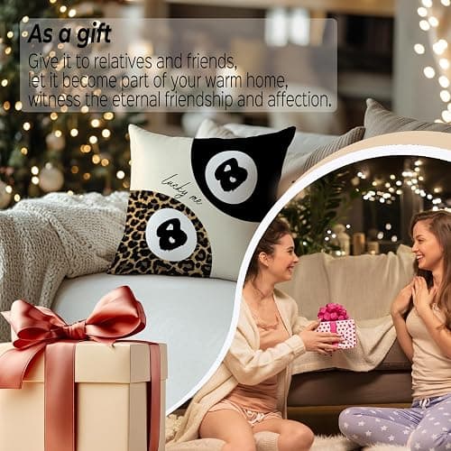Foritho Trendy Leopard Lucky 8 Ball Pillow Covers 18x18, Cheetah Leopard Print Room Decor, Funky Preppy Leopard and Black Billiards Decorative Throw Pillow Covers for Girls Dorm Apartment thumbnail 7