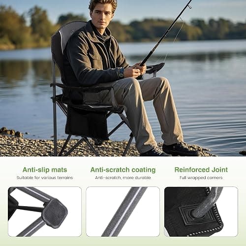 LET'S CAMP Oversized Outdoor Folding Camping Chair, 2 Pack Heavy Duty Arm Chairs with Cup Holder and Storage Bag, 350 LBS Weight Capacity, Grey thumbnail 4