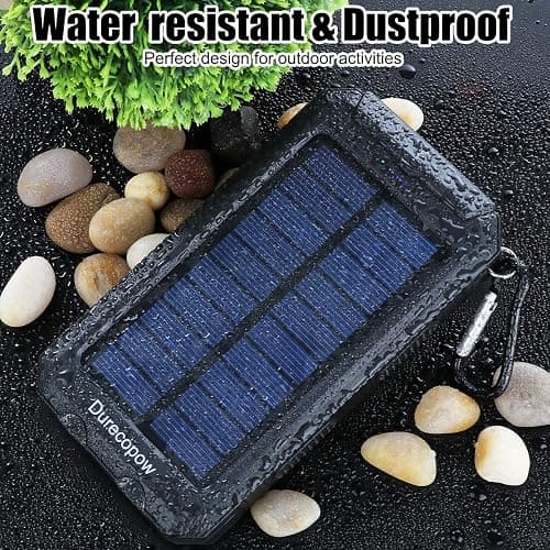 Solar Charger Power Bank, 8000mAh Portable Outdoor Waterproof Solar Battery Charger, Camping External Backup Battery Pack USB C Ports Input/Output, 2 Led Light Flashlight with Compass (Black) thumbnail 6