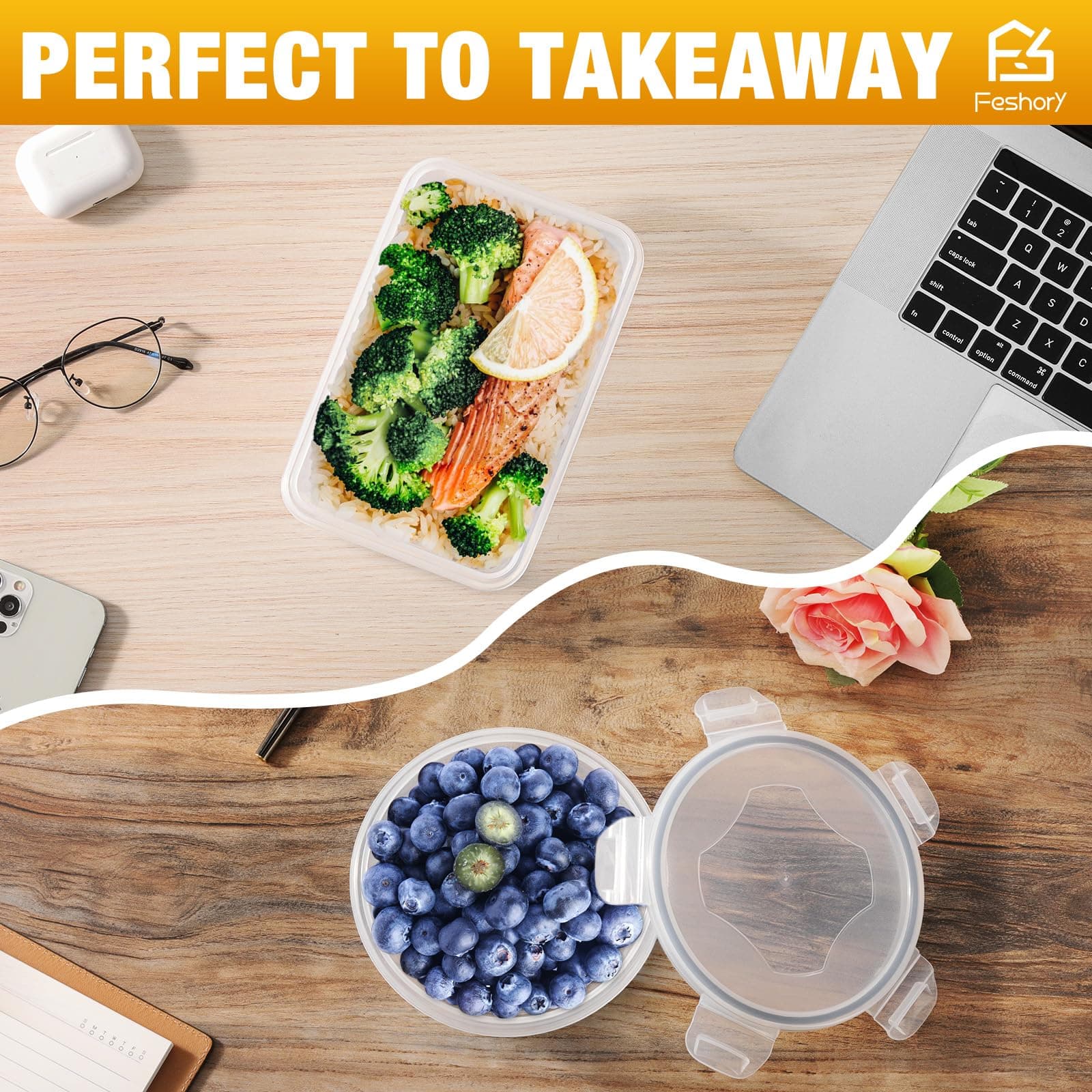 Feshory 22 Pack Airtight Food Storage Container Set, Fridge Organiser Ideal for Kitchen Organisation - Meal Prep Containers & Lunch Box with Leak Proof Lids thumbnail 2