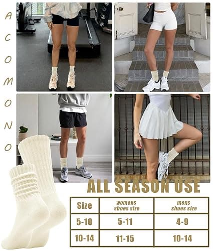 Acomono Scrunch Crew Socks 3 Pack – Retro Slouchy Cotton Calf Socks for Men & Women Cushioned Solid Stacked Boot & Sneaker thumbnail 6