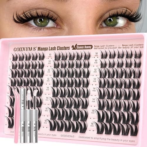 Goddvenus BUNNY Manga Lash Clusters Kit Natural Cluster Eyelash Extensions Wispy Fairy Eyelash Clusters Anime Individual Lash Extensions Kit C Curve False Eyelashes 10-16mm Pestañas Postizas Naturales - Image 1