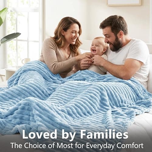 HIMEET Light Blue Ribbed Throw Blanket for Couch - 300GSM Lightweight Soft Fleece Blanket for Women Men, Cozy Blankets for Mothers Gifts, Striped Spring Home Room Decor, Light Blue, 50x60 Inches thumbnail 7