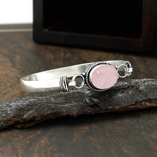 925 Silver Plated Natural Oval Gemstone Statement Cuff Bracelets for Women – Handmade Birthstone Bangle Bracelet Jewelry – Ideal Gift for Wedding, Christmas & Special Occasions thumbnail 4