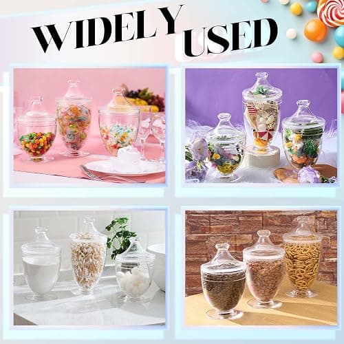 Mimorou 12 Pieces Plastic Apothecary Jars Bulk with Lid Candy Buffet Containers Set 3 Sizes for Wedding Reception Grand Event Birthday Party Supplies Bathroom Kitchen, Shatter-proof thumbnail 5