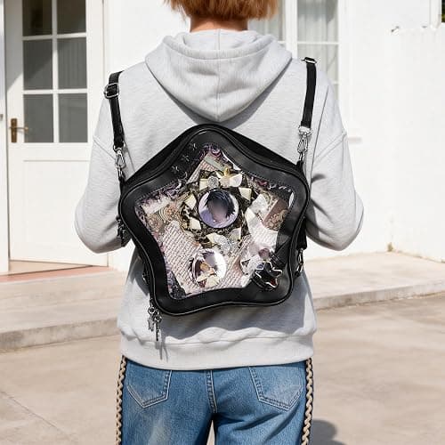 Arkefi Star Shape Ita Bag PU Leather Pins Display Crossbody Bag Backpack Y2k Aesthetic Cute Handbag, Black thumbnail 2