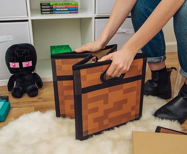 Minecraft Brown Chest 13-Inch Storage Bin Chest With Lid | Foldable Fabric Basket Container, Cube Organizer With Handles, Cubby For Shelves, Closet | Home Decor Essentials, Video Game Gifts thumbnail 2