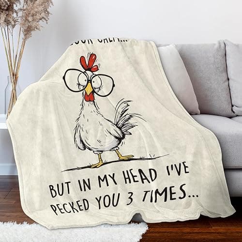 GoMelley Funny Chicken Blanket, Gag Birthday Gifts for Women Men | Chicken Gifts for Friend Coworker Partner Chicken Lover, White Elephant Gift, Soft Throw Blanket for Napping Couch, 60" x 50" thumbnail 2