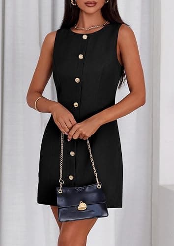 PRETTYGARDEN Work Dresses for Women 2025 Summer Business Formal Short Dress Sleeveless Button Down Elegant Office Outfits thumbnail 4
