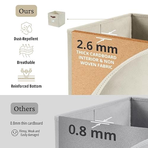DECOMOMO Cube Storage Bin, Storage Cubes with Labels | 10.5" x 11" Cube, Baskets for Shelves, Kallax Linen Closet Organizers (6pcs, Beige) thumbnail 6