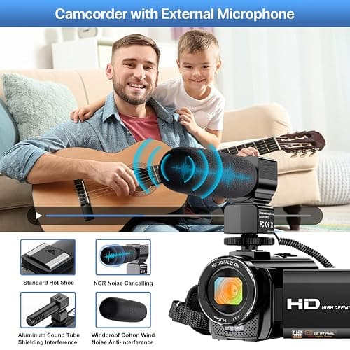 Video Camera Camcorder Digital YouTube Vlogging Camera Recorder FHD 1080P 24.0MP 3.0 Inch 270 Degree Rotation Screen 16X Digital Zoom Camcorder with Microphone,Remote Control and 2 Batteries thumbnail 3