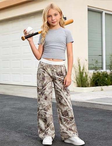Qetobolly Girls Clothes 2PC Summer Outfits Pleated Short Sleeve Top and Camo Wide Leg Pants Set Kids Clothes Girls 6-16 Year thumbnail 5