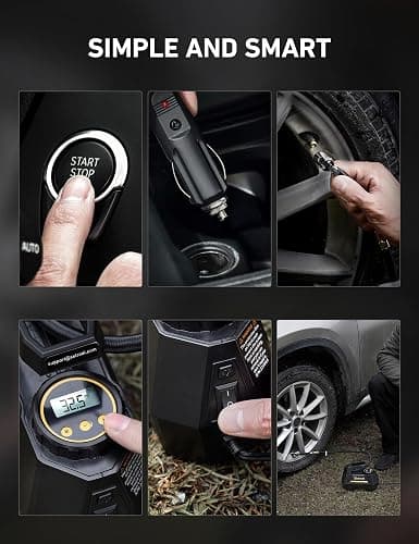 AstroAI AIRUN H Tire Inflator Portable Air Compressor,Fast Inflation Electric Air Pump for Car Tires-Car Accessories,9.8Ft Cord-12VDC-Powered Auto Shut-Off with Digital Pressure Gauge,LED Light,Yellow thumbnail 7