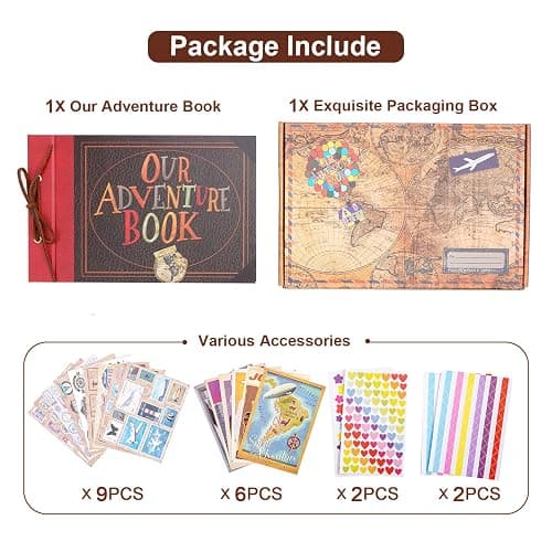 Our Adventure Book Scrapbook Album 11.9 X 7.6 Inch 80pages,3d Retro Embossed Letter Hard Cover Movie Up,Memory Book For Couples,DIY Album for Anniversary,Wedding,Travelling,Friends,Family,Couple Gifts thumbnail 6