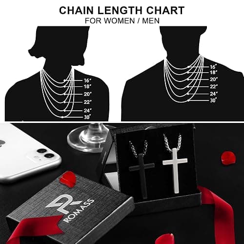 Romass 2 Pcs Cross Necklace for Men Boys,Stainless Steel Pendant Silver Black Crosses Chain Jewelry Gifts Box 16-30 inches thumbnail 6