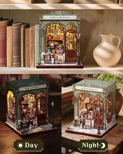 CUTEBEE DIY Book Nook Kit, Miniature House Kits for Adult and Teens, DIY Miniature Book Nook kit with Sensor Led Light, Gifts for Lovers and Family (Gallery Bookstore) thumbnail 4