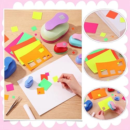 CHENGU 6 Pcs Square Punch Set 3in/2in/1.5in/1in/0.6in/0.3in Scrapbook Hole Punchers Crafting with 10 Sticker Paper Square Cutter Scrapbook for Office Supplies DIY Albums Photos(Multicolor) thumbnail 6