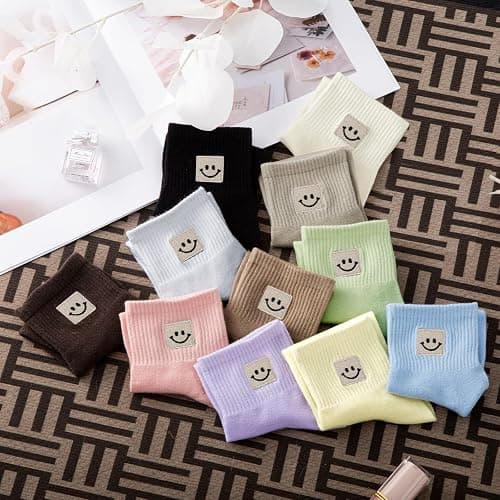 COZYOFFI Women Ankle Socks Cute: 6/10 Pairs Funny Smiley Face Gifts Socks - Cotton Sock for Low Cut Shoes thumbnail 6
