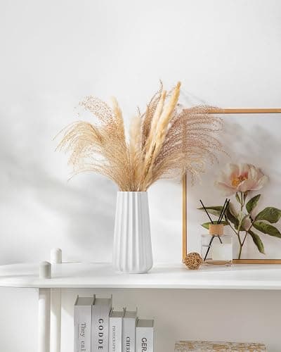 vancasso Ceramic Vase, 7.8 Inch Modern Ribbed Glossy Decorative Vase, Flower vase for Home Decor, Living Room, Bedroom, Office Decor, White thumbnail 8