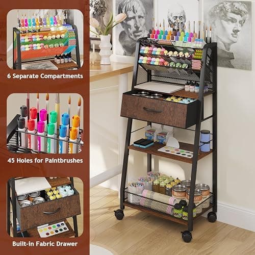 Homsorout 3 Tier Rolling Cart - Metal Utility Cart with Storage Drawer and Wheels, Versatile Art & Craft Organizer for Home, Office, or Studio - Ideal for Storing Brushes, Paints, and Supplies thumbnail 4