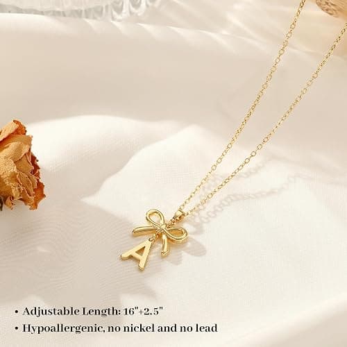 JIAOGE Christmas Gifts for Women Teen Girls Kids - Gold/Silver Bow Necklace Dainty Initial Necklaces for Women Girls Gold Necklace for Women Birthday Gifts for Womens Teen Girl Gifts for Girls Jewelry thumbnail 6