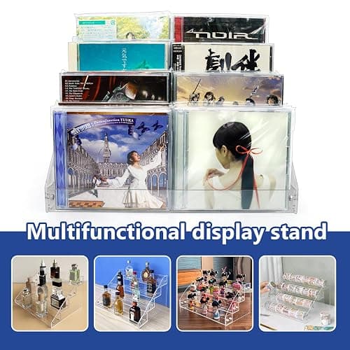 4Tier Clear Acrylic CD Holder - Cascading CD & DVD Storage Rack with Vinyl Record Stand - Holds up to 32 Cases (Large, Clear) thumbnail 5