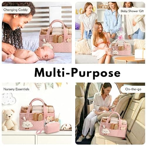 PeraBella Baby Diaper Caddy Organizer, Baby Basket Shower Gift, Portable Changing Table Basket, Postpartum Caddy & Tote Bag Pouch, Newborn Boy & Girl Nursery Essentials Registry, Car Diaper Organizer thumbnail 7