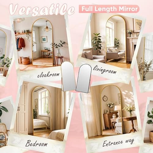 Novlux Full Length Mirror, 58" x 18" Arched Full Body Mirror Standing Large Floor Mirrors for Bedroom Bathroom Living Room Gold thumbnail 6