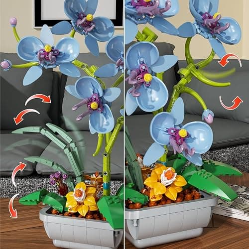 itshWOee Blue Orchid Flowers Bouquet Building Set, Botanical Collection Artificial Plant for Home Décor, Ideal Gifts for Mother's Day, Anniversary, Birthday thumbnail 5