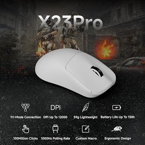 SEUNKWANG EWEAND X23 Pro Wireless Gaming Mouse, Tri-Mode 2.4G/USB-C/BT Mouse, PAW3311 Sensor, 12000 DPI, 59g Lightweight, 1ms Response, Computer Mouse with Anti-Slip Grip Tape for Laptop/PC/Mac-White thumbnail 2