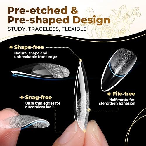 UNA GELLA Almond Gel Nail Tips, 504PCS Pre Etched Clear Fake Nails Tips Medium Almond Shape - 12 Sizes Full Cover Soft Acrylic Press On Nail Extensions No C Curve Gift for Diy at Home thumbnail 3