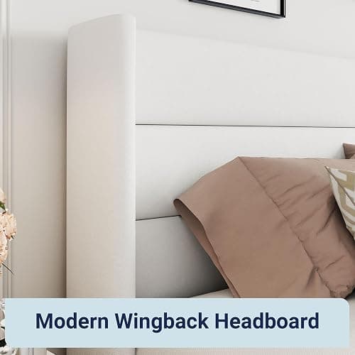 Allewie Full Size Velvet Lift Up Storage Bed, Modern Wingback Headboard, Hydraulic Support, No Box Spring Needed, White thumbnail 5