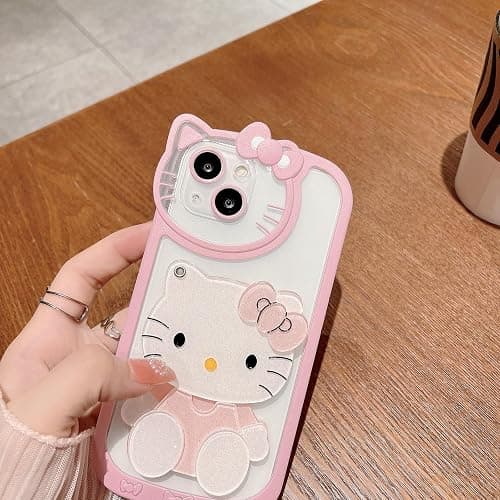XXYUIKEZI for iPhone 16 Kawaii Cartoon Cute Pink Phone Case，Built-in Makeup Mirror for Women Girls, Soft Transparent Protective Pink Phone Case thumbnail 6