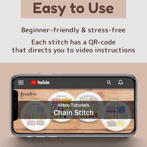 Bradove Classic Embroidery Stitches Practice Kit, Embroidery Kit for Beginners, Beginner Embroidery Kit for Adults, Hand Embroidery Kit for Kids, Stitches Kit thumbnail 2