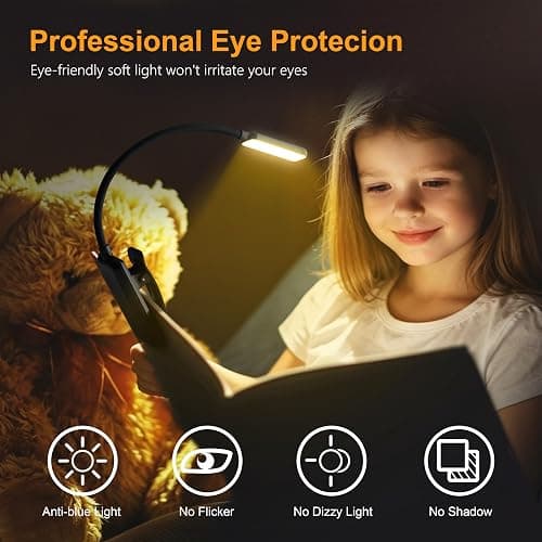 Gritin 9 LED Rechargeable Book Light for Reading in Bed | Eye Caring 3 Color Temps,Stepless Dimming Brightness,80 Hrs Runtime Small Lightweight Clip On Book Reading Light for Studying thumbnail 2