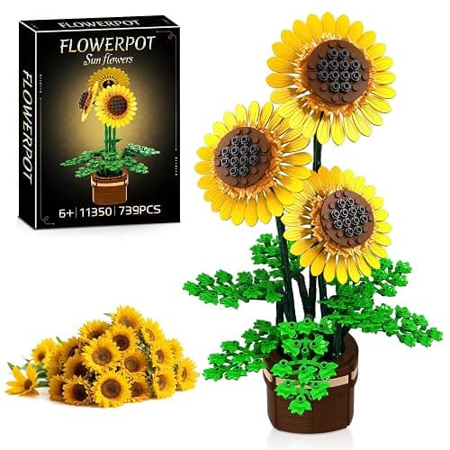 kiothdre Sunflower Building Set Flowers with Vase, Botanical Collection Kit for Adults - 739PCS Sunflowers Bouquet, Valentine Gifts for Adults Women - Image 1
