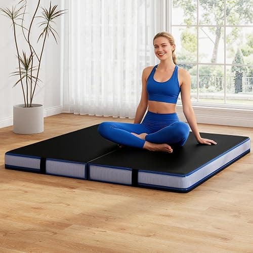 Goplus 4" Thick Folding Gymnastic Mat, 4ft x 4ft x 4in Thickened Bi-Fold Fitness Mat with Carrying Handles & PU Leather Cover, Home Gym Tumbling Mat for Stretching, Pilates, Aerobics Workouts thumbnail 2
