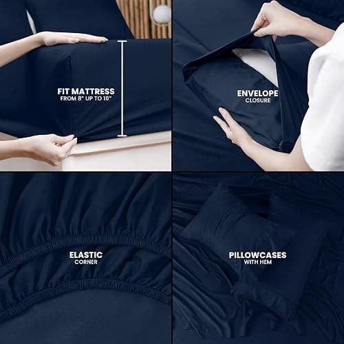 Utopia Bedding Queen Sheet Set – 4 Piece Bed Sheets for Queen Size Bed, Soft and Breathable Microfiber, Includes 1 Fitted Sheet, 1 Flat Sheet and 2 Pillowcases (Navy Blue) thumbnail 5